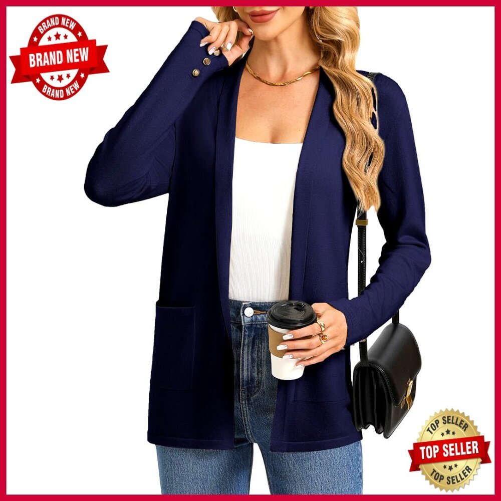 Long Sleeve Open Front Cardigan Sweater Lightweight Chic Minimal Spring Jacket